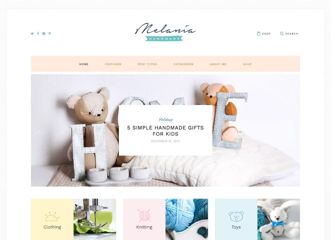 Melania | Thème WordPress artistique pour sites de blogs et d'artisanat faits à la main