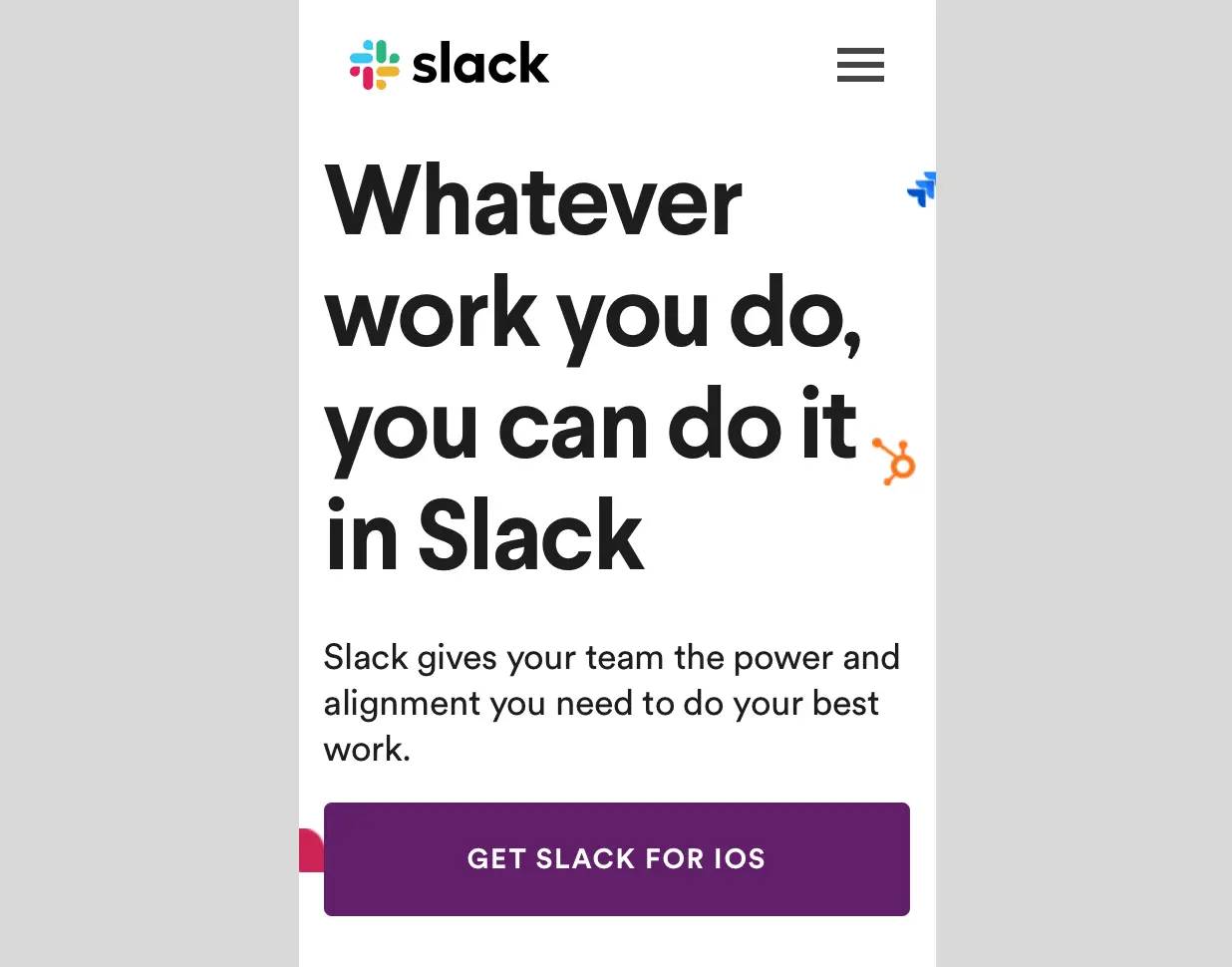 L'appel mobile Slack à l'action.
