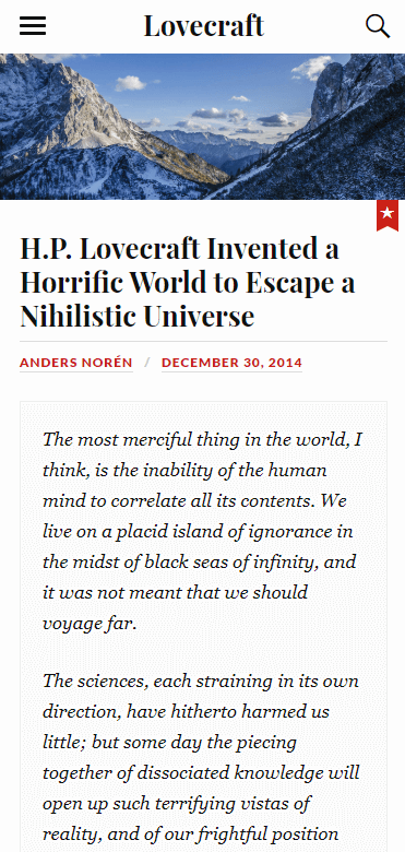 Un site Web mobile construit en utilisant Lovecraft.