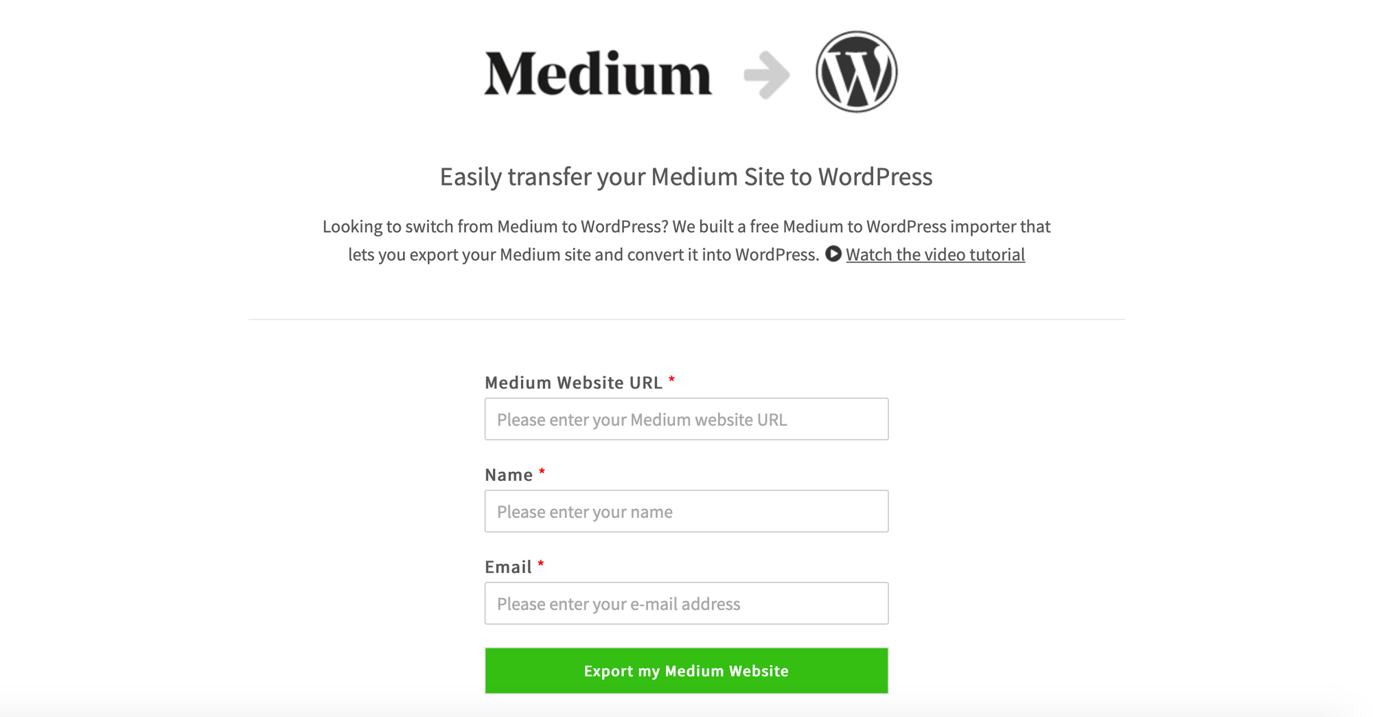 Le site Web de l’outil de transfert de moyen à WordPress. 