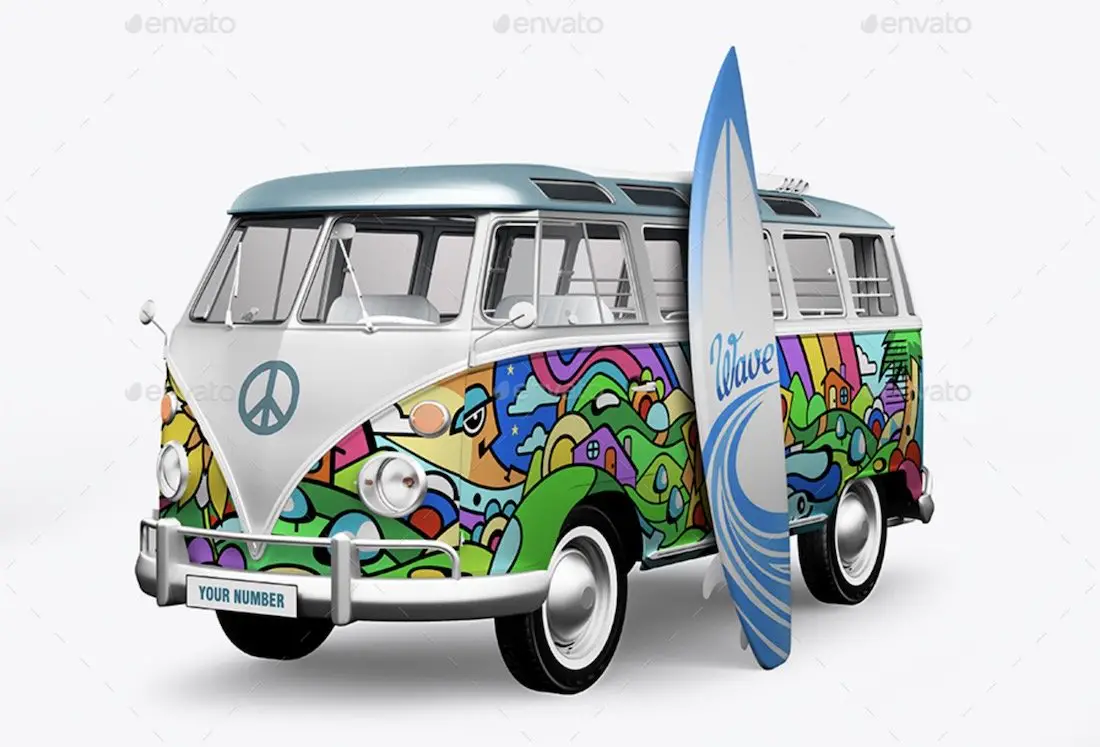 maquette de planche de surf bus hippie