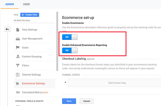 activer le commerce électronique dans Google Analytics