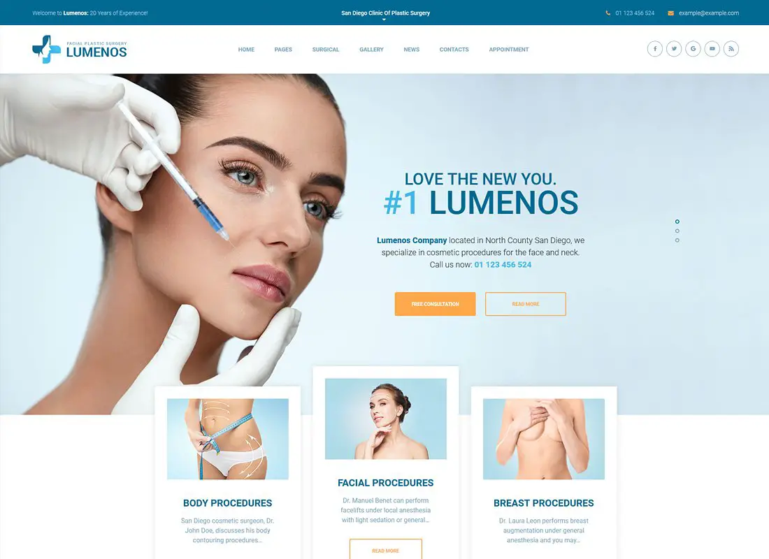 Lumenos | Thème WordPress pour clinique de chirurgie plastique
