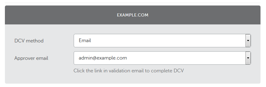 Sélection de la validation de l'e-mail pour renouveler le certificat SSL