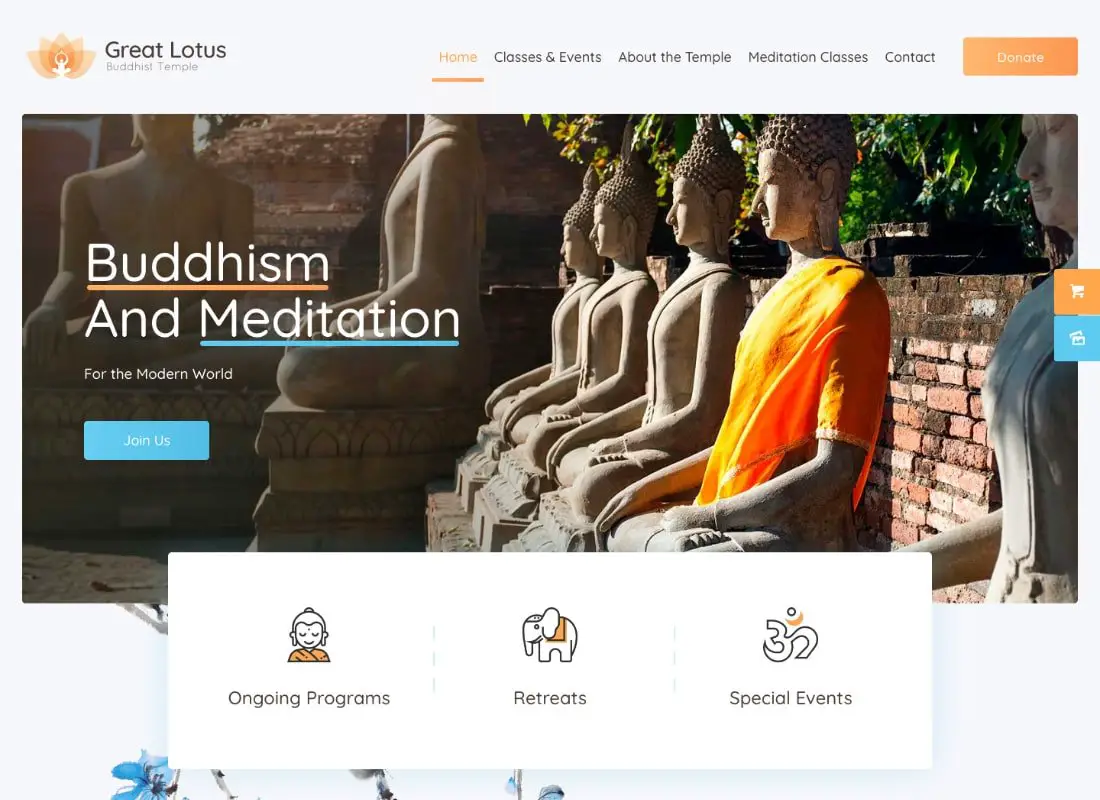 Grand Lotus | Thème WordPress pour le temple bouddhiste oriental