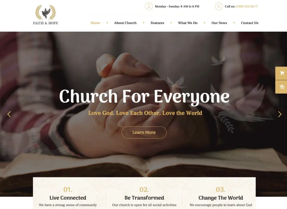 Foi et espérance | Un thème WordPress à but non lucratif pour l'Église et la religion modernes