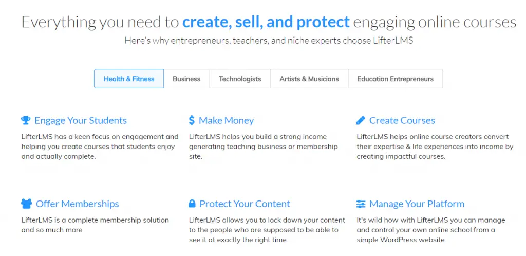 capture d'écran de LifterLMS, système de gestion de WordPress Learning 