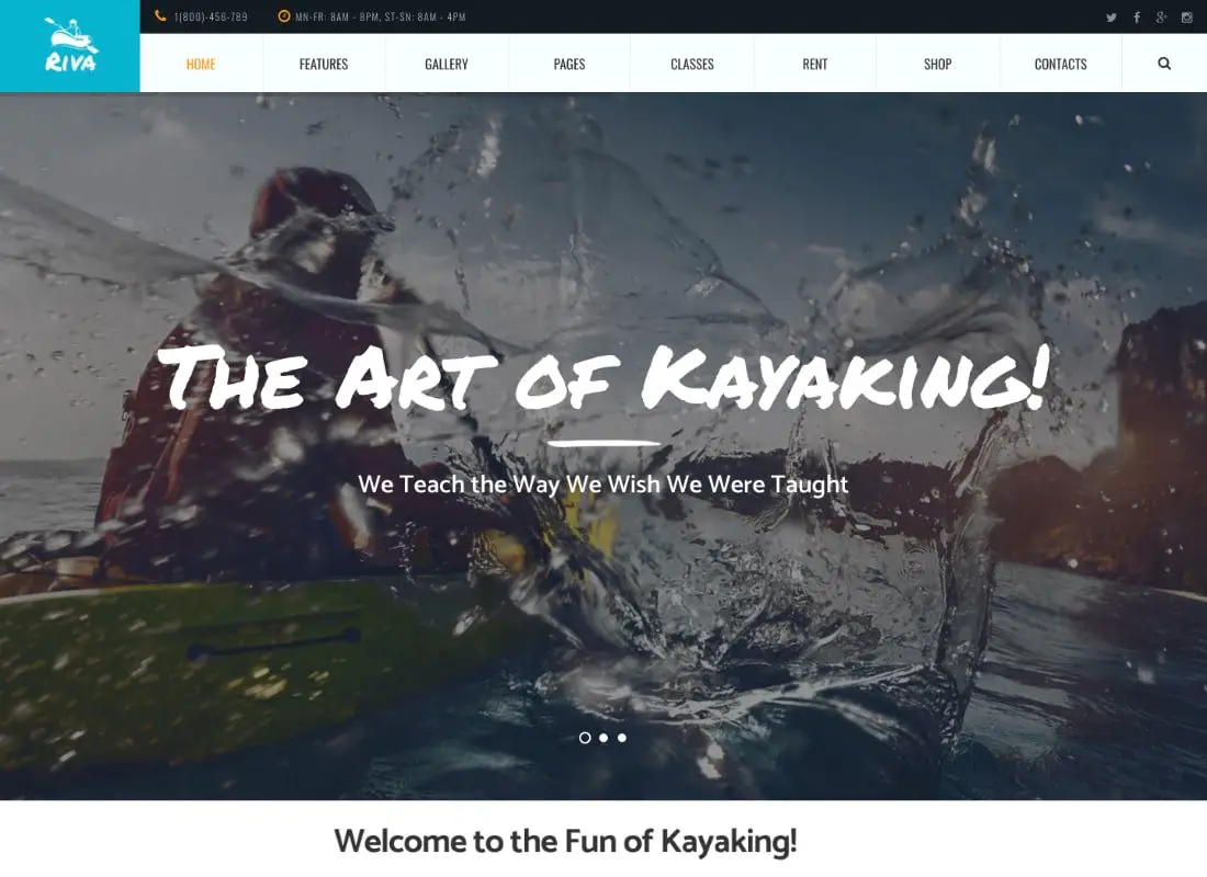 Thème WordPress pour kayak / pagaie / sports et plein air