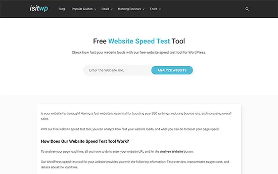 Outil de test de vitesse du site Web IsItWP