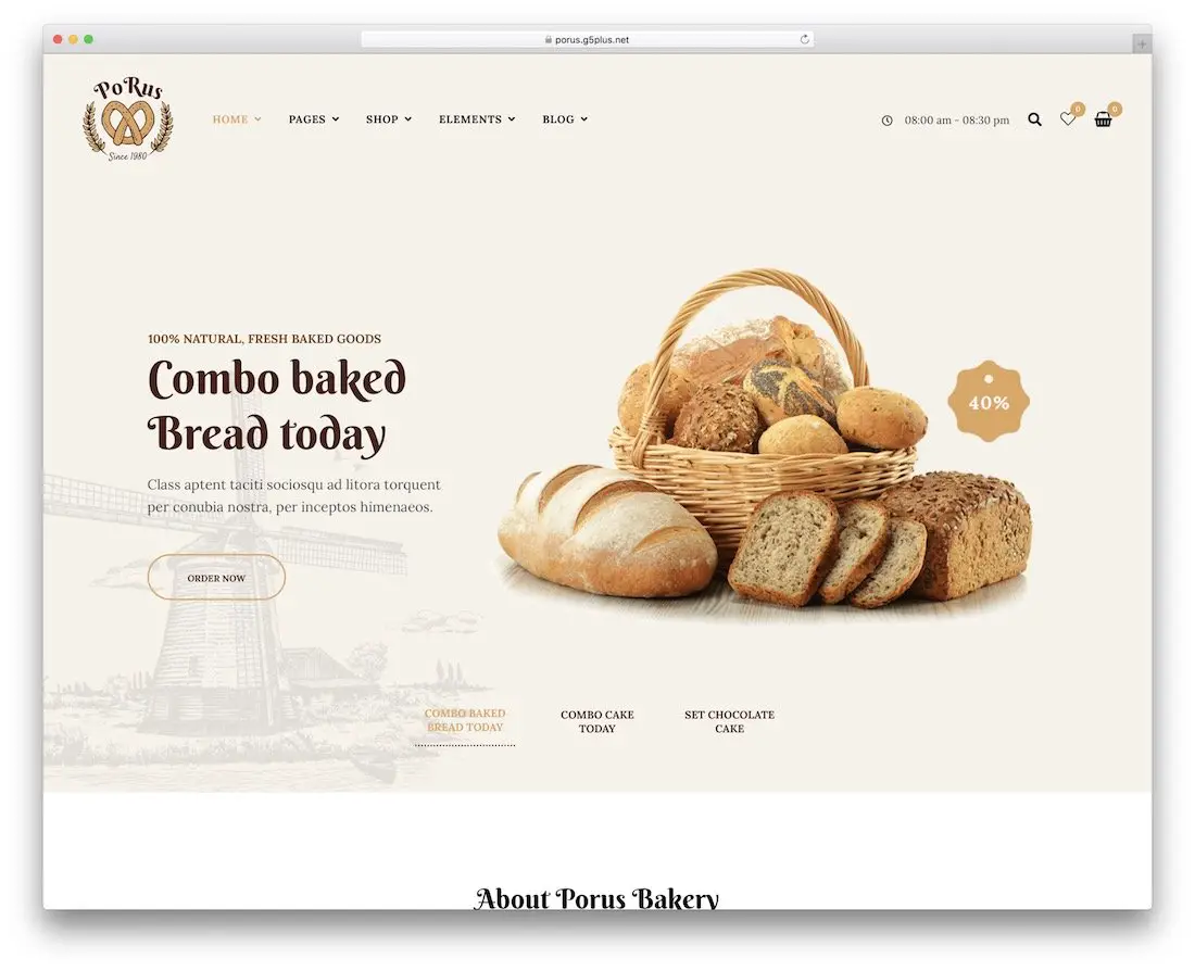 modèle de site Web de boulangerie porus