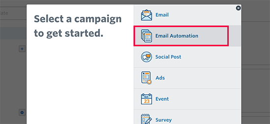 Sélectionnez la campagne d'automatisation des e-mails