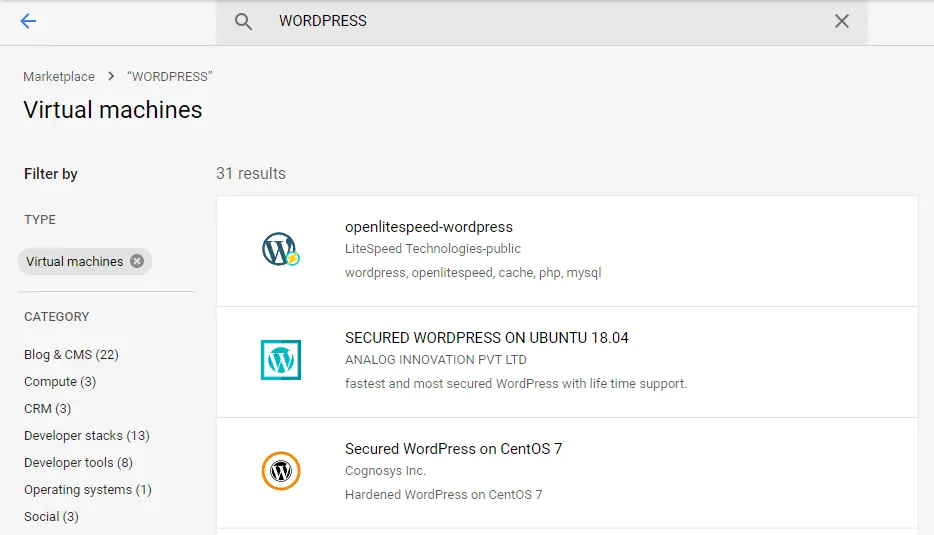 Choisir comment installer WordPress sur Google Cloud.