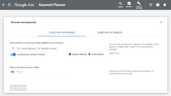 Saisissez un mot clé dans Google Keyword Planner