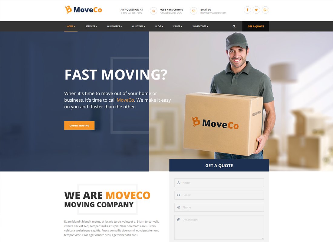 MoveCo | Logistique, Thème WordPress pour entreprise de déménagement