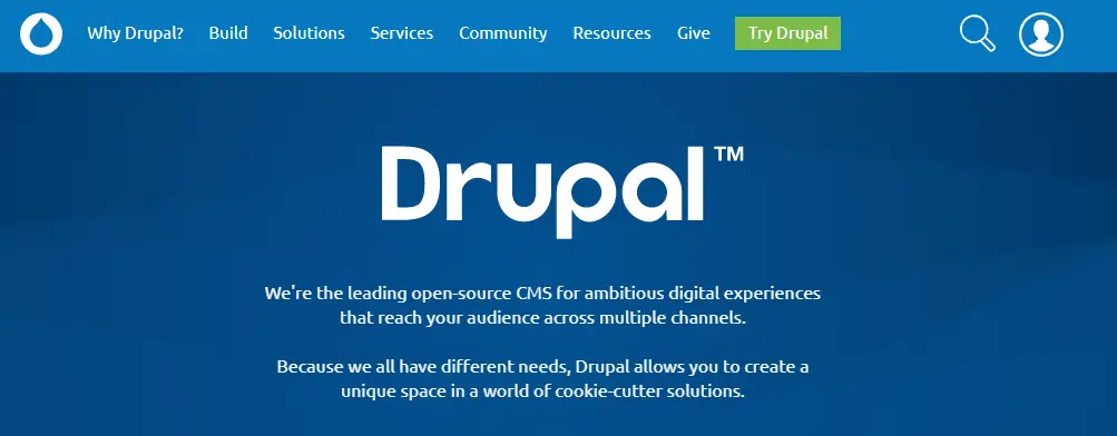 La page d'accueil de Drupal 9.