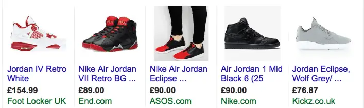 Quelques exemples d'annonces Google Shopping.