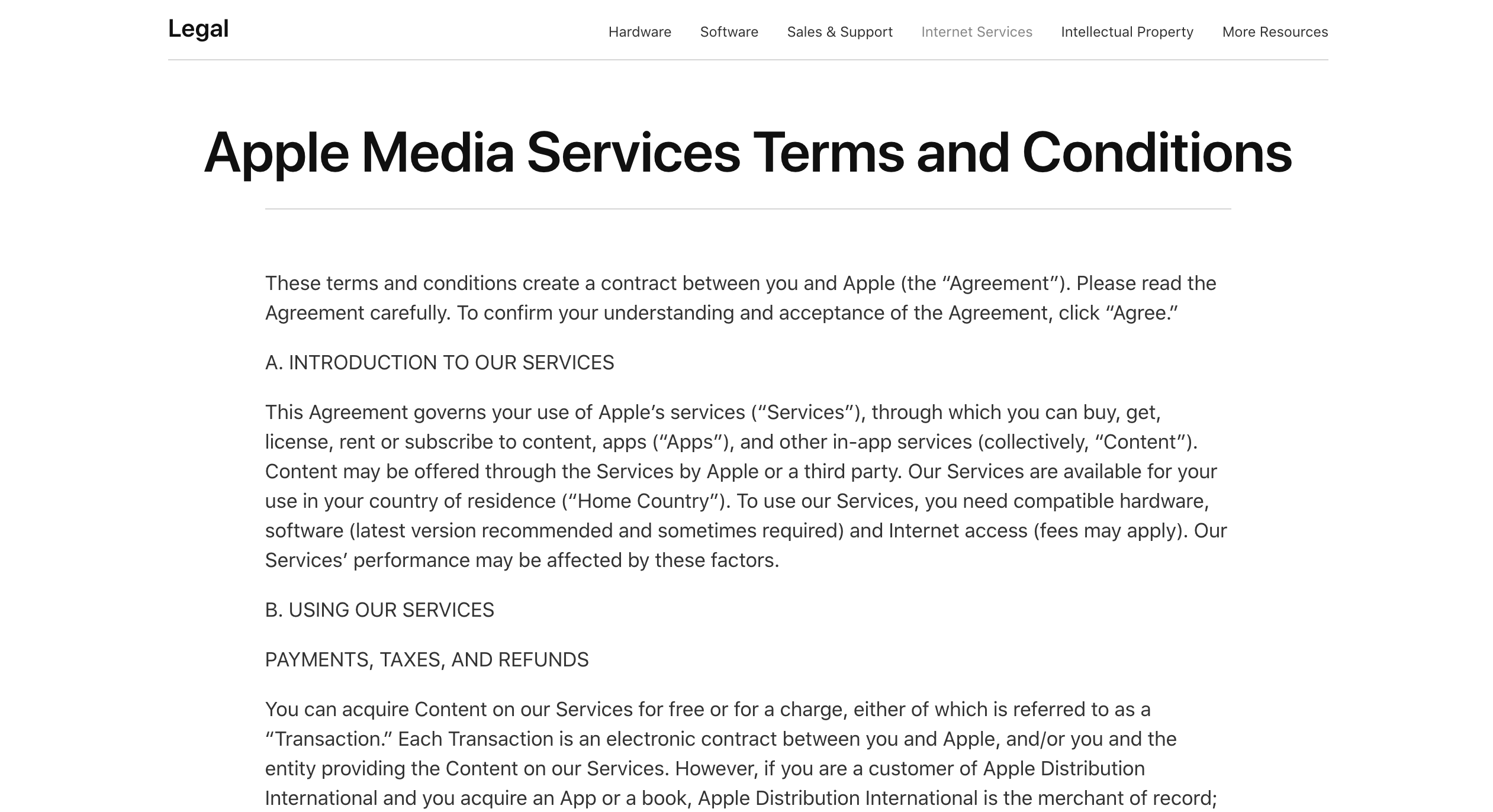 Les conditions générales d'Apple Media Services.