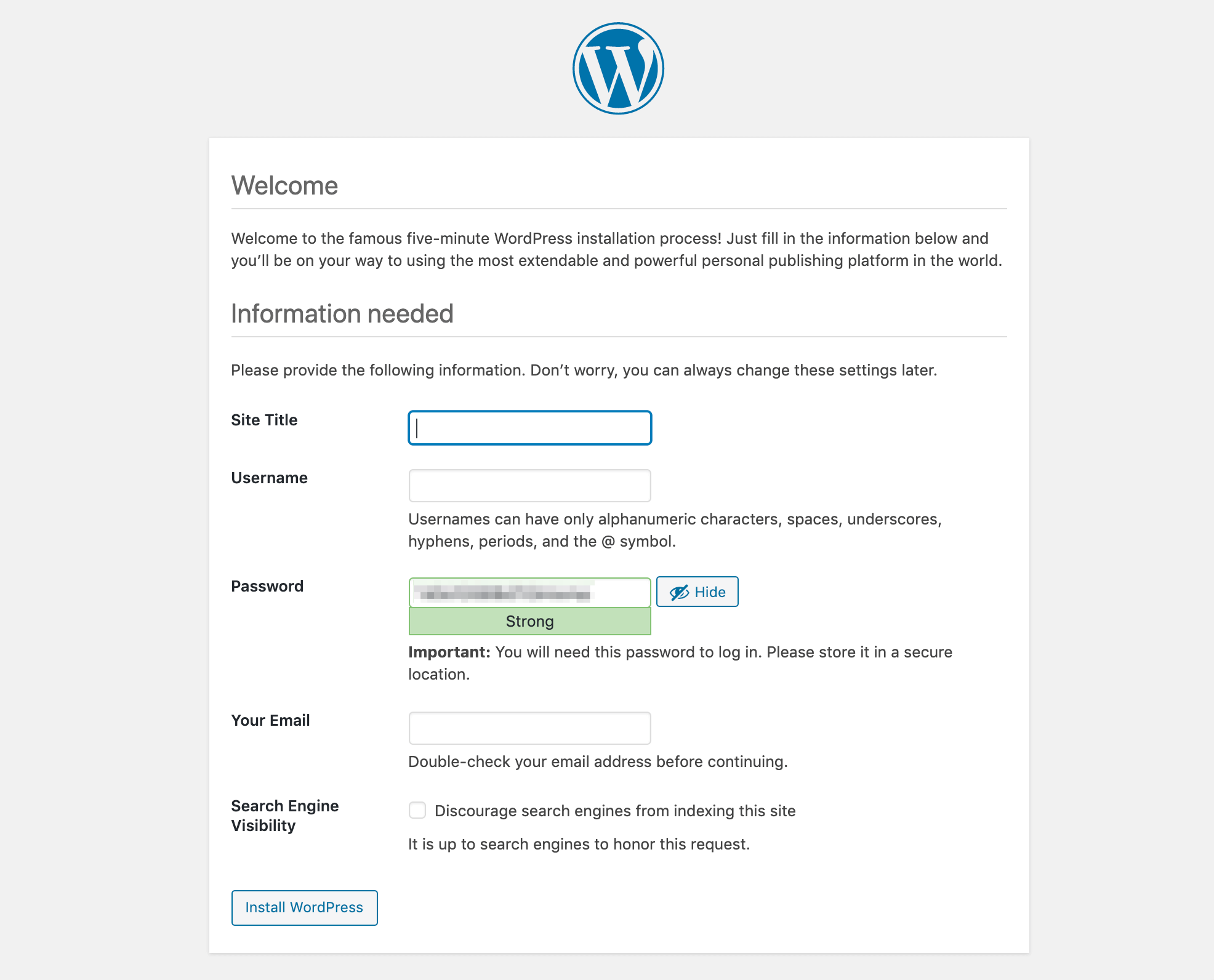 Le script d'installation de WordPress.