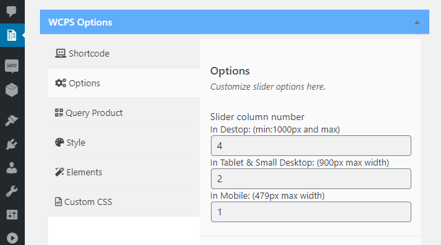 Configuration du nombre de colonnes à afficher pour votre curseur.