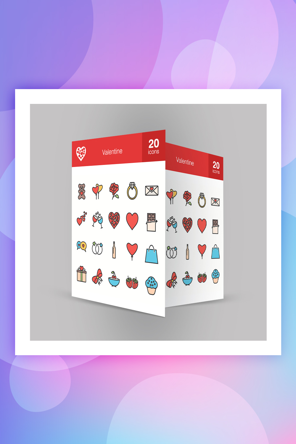 20 Modèle d'icônes de ligne remplie Valentine 