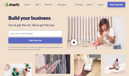 Le site Web de la plateforme de commerce électronique Shopify