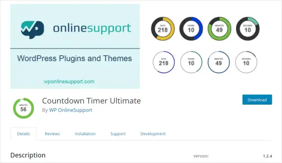 La page du plugin Countdown Timer Ultimate WordPress
