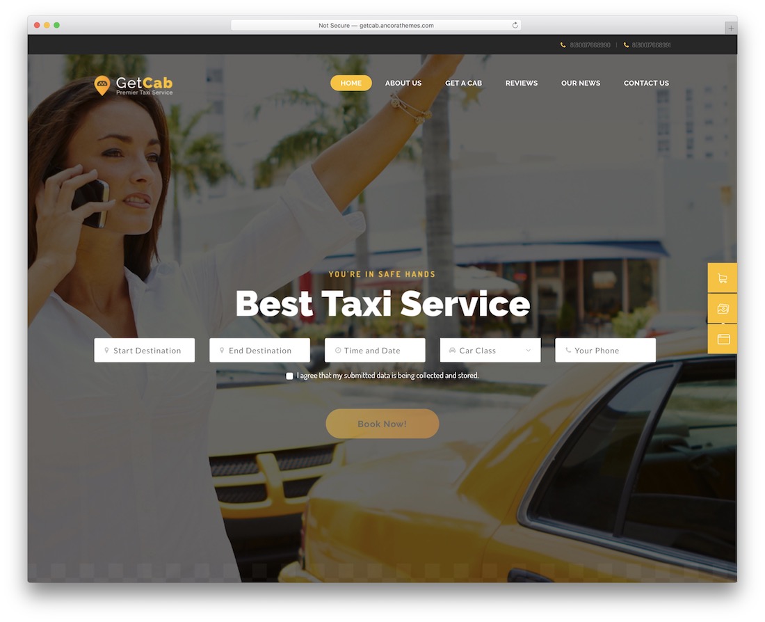 getcab taxi location de voitures service wordpress thème