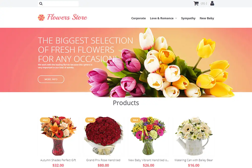 Modèle de commerce électronique MotoCMS réactif pour boutique de fleurs