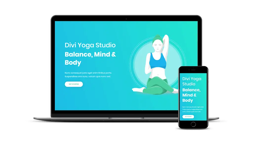 Le pack Divi Yoga sur ordinateur et mobile.