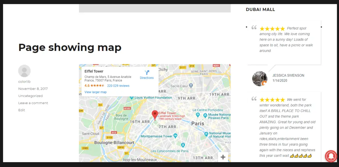 WP Google Review Slider après avoir configuré l'API Google Place