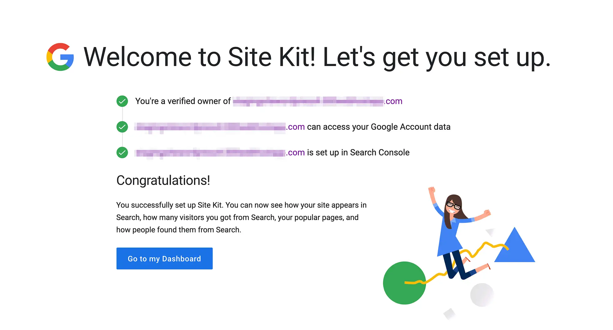 Le message de bienvenue de Google Sit Kit.