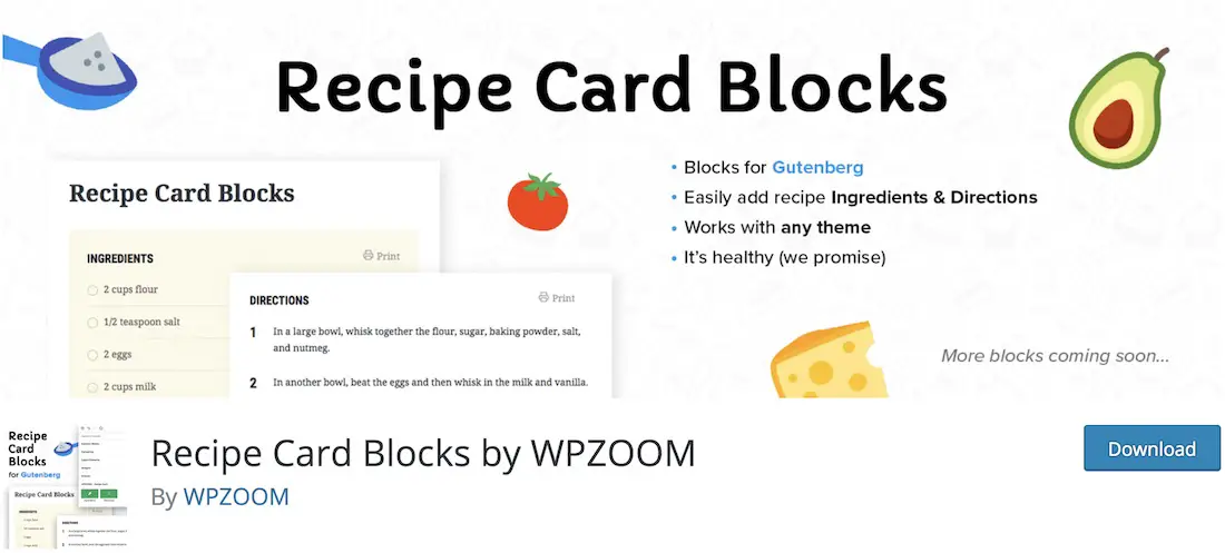 carte de recette bloque le plugin wordpress