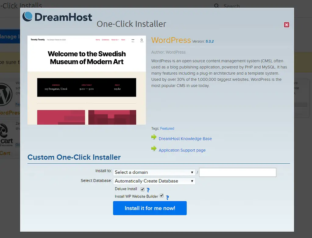 DreamHost One Click Install
