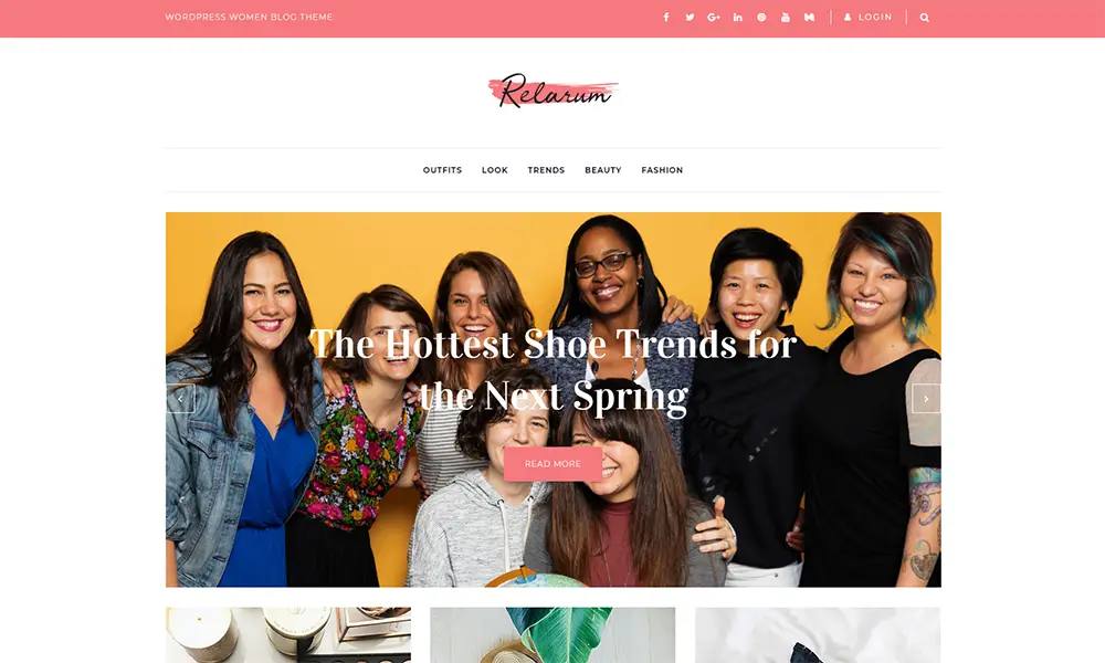Relarum - Femmes Blog Thème WordPress classique Elementor polyvalent