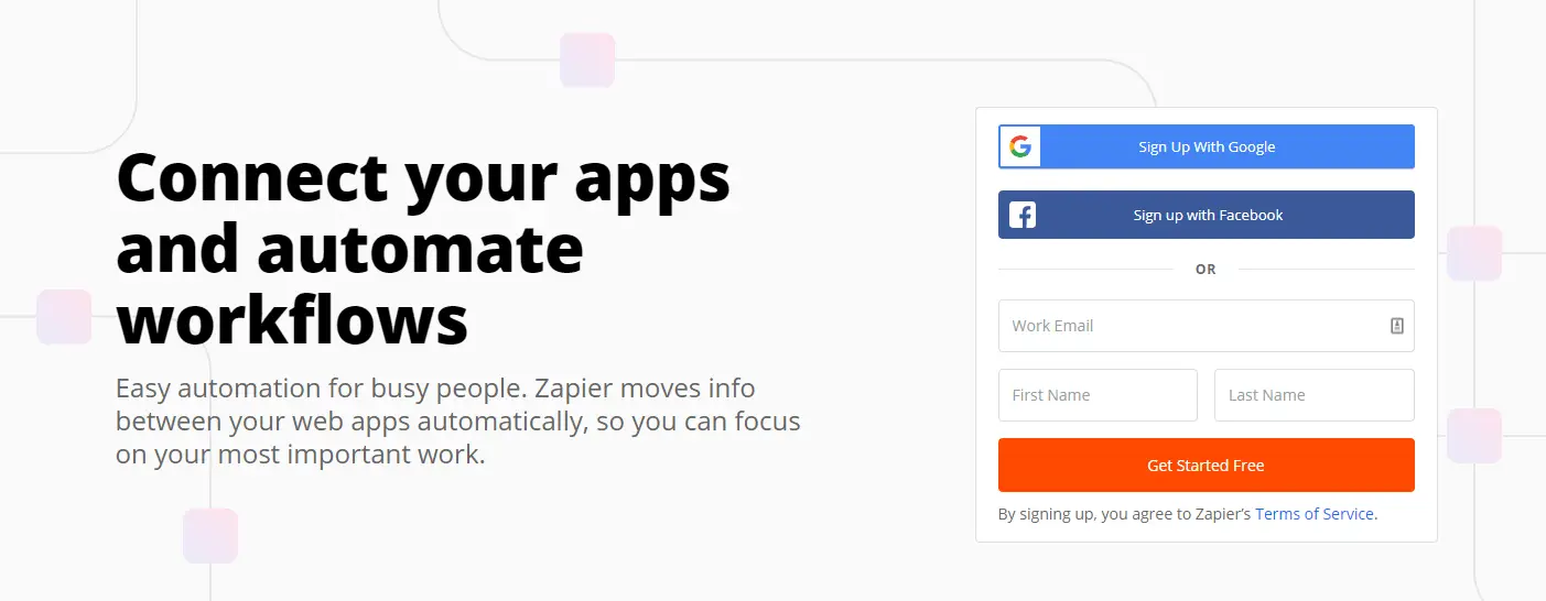 La page d'accueil Zapier pour créer des recettes WooCommerce.
