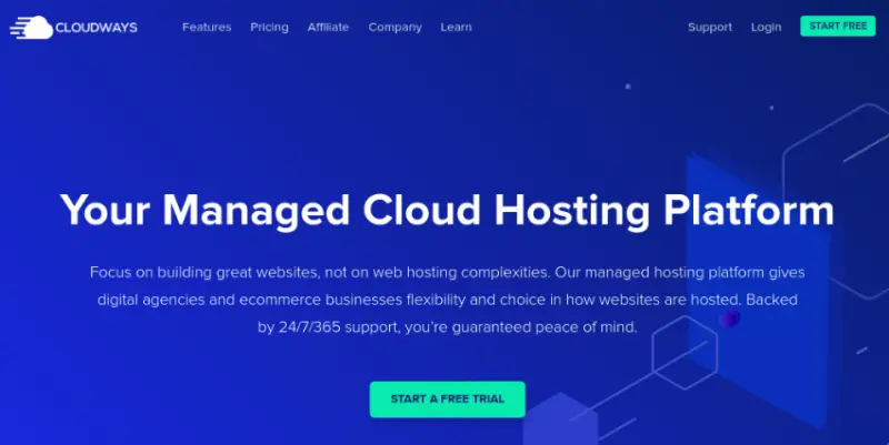 La page d'accueil du site Web de Cloudways.