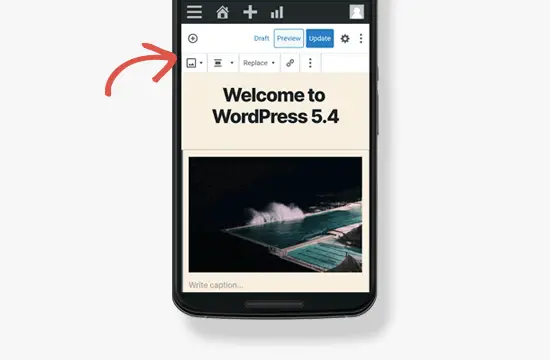 Barre d'outils mobile dans WordPress 5.4