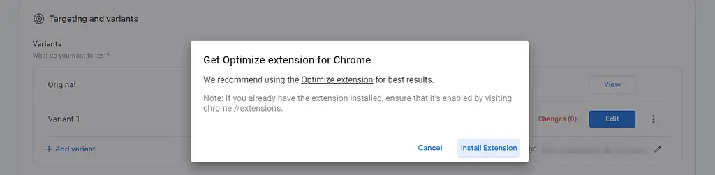 Installez l'extension Google Optimize