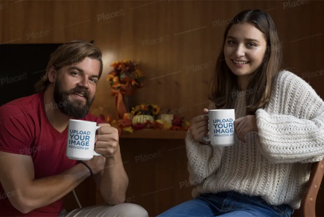 maquette d'un couple tenant une tasse de café de 15 onces