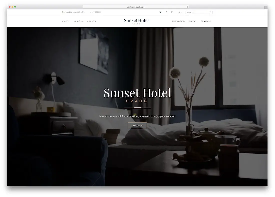 Modèle de site Web Sunset Hotel HTML5
