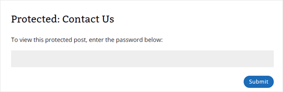 La page de contact affiche désormais «Protégé: Contactez-nous» comme titre et nécessite un mot de passe