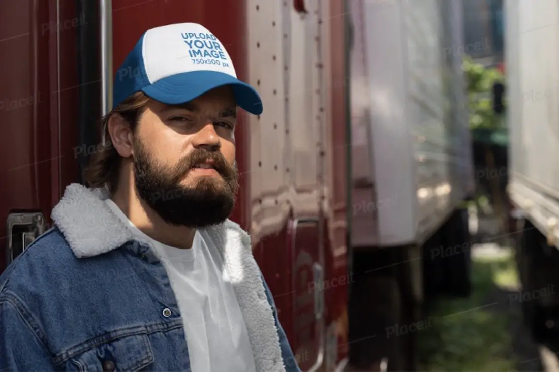 maquette de chapeau de camionneur avec un homme barbu