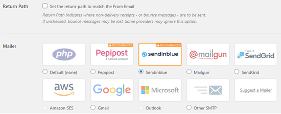 Sélectionnez Sendinblue comme votre expéditeur dans WP Mail SMTP
