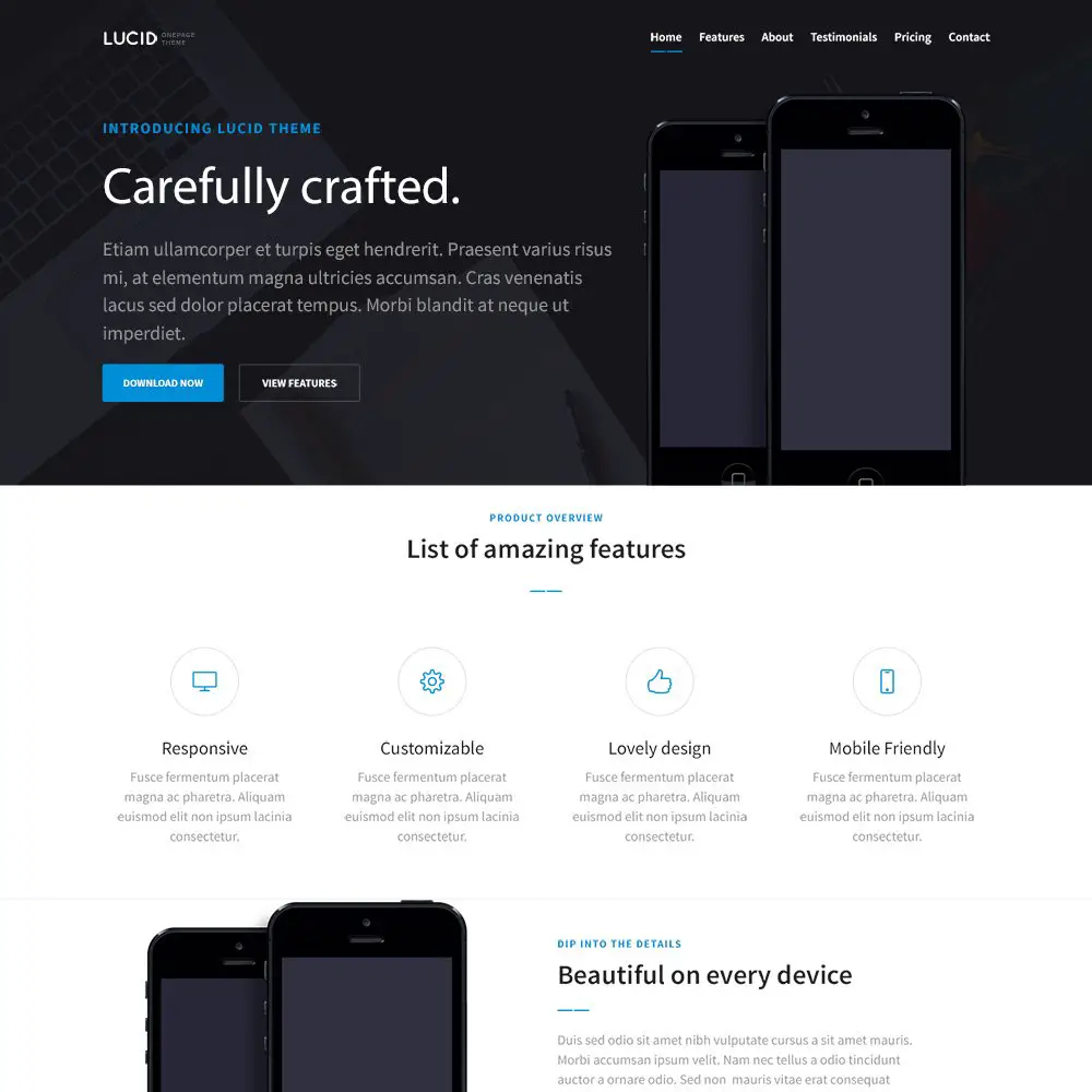 Lucid Free PSD One Page Templates