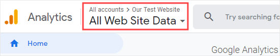 Vérifiez que vous avez sélectionné le bon site Web dans Google Analytics