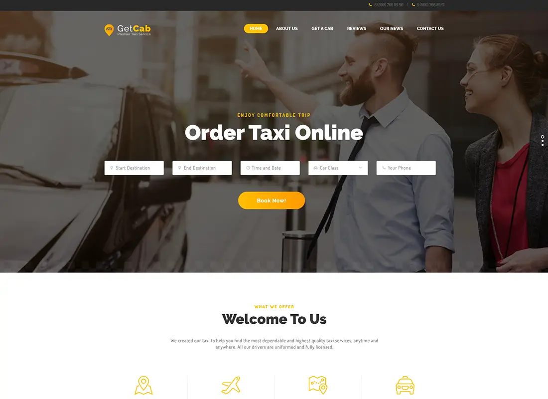 GetCab - Thème WordPress pour le service de taxi en ligne