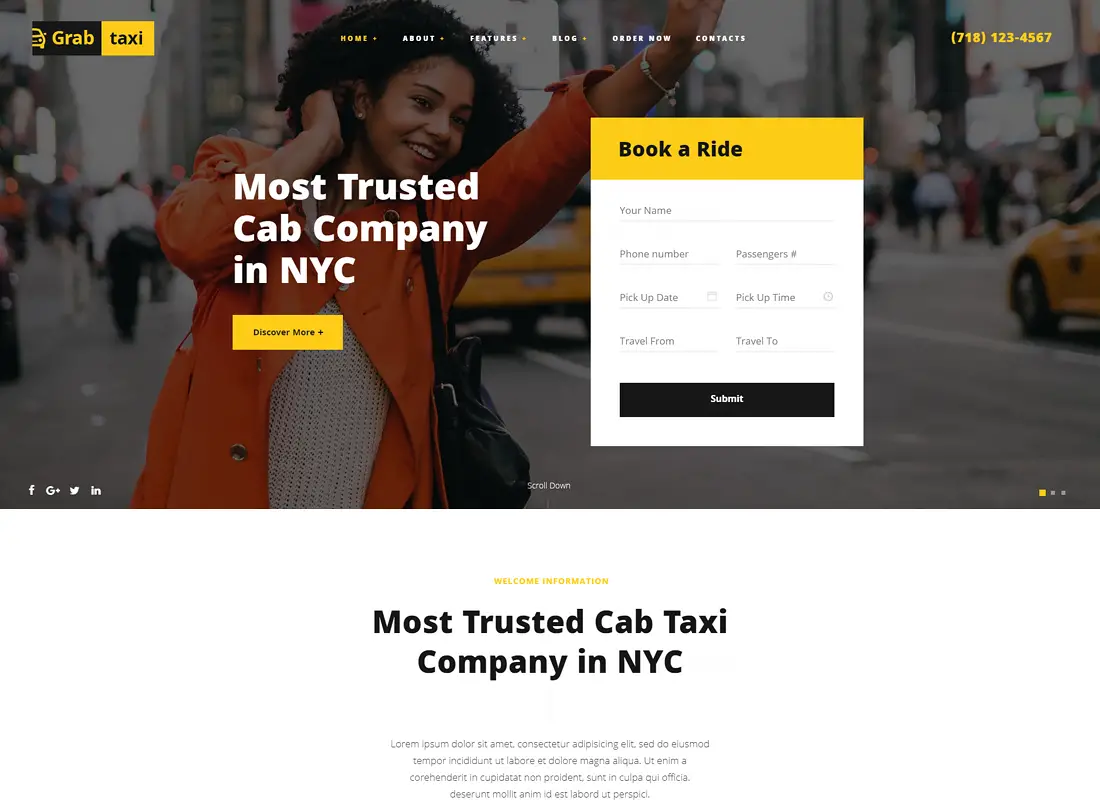 Grab Taxi - Thème WordPress pour le service de taxi en ligne