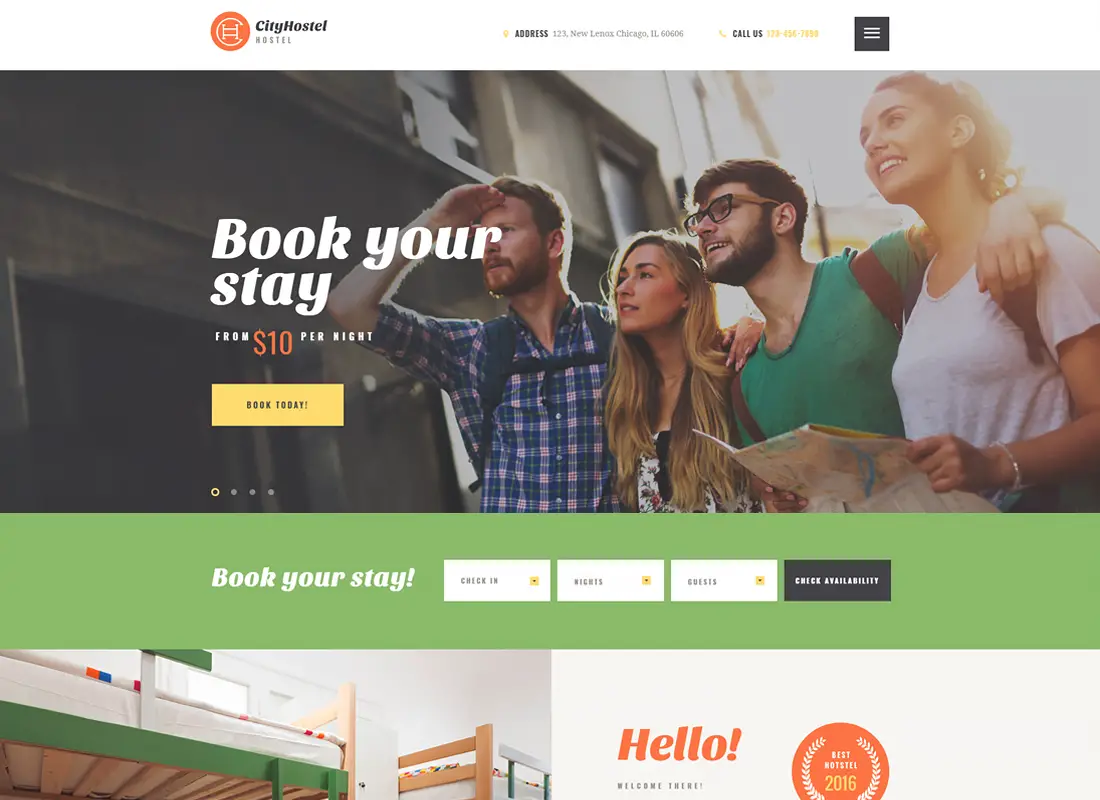 City Hostel - Un thème WordPress pour les réservations de voyages et d'hôtels