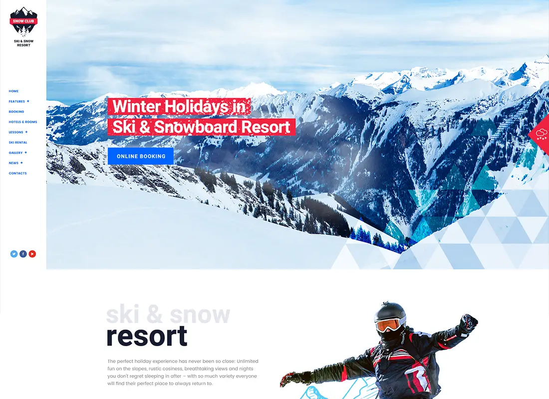 Snow Club - Station de ski et cours de snowboard Thème WordPress