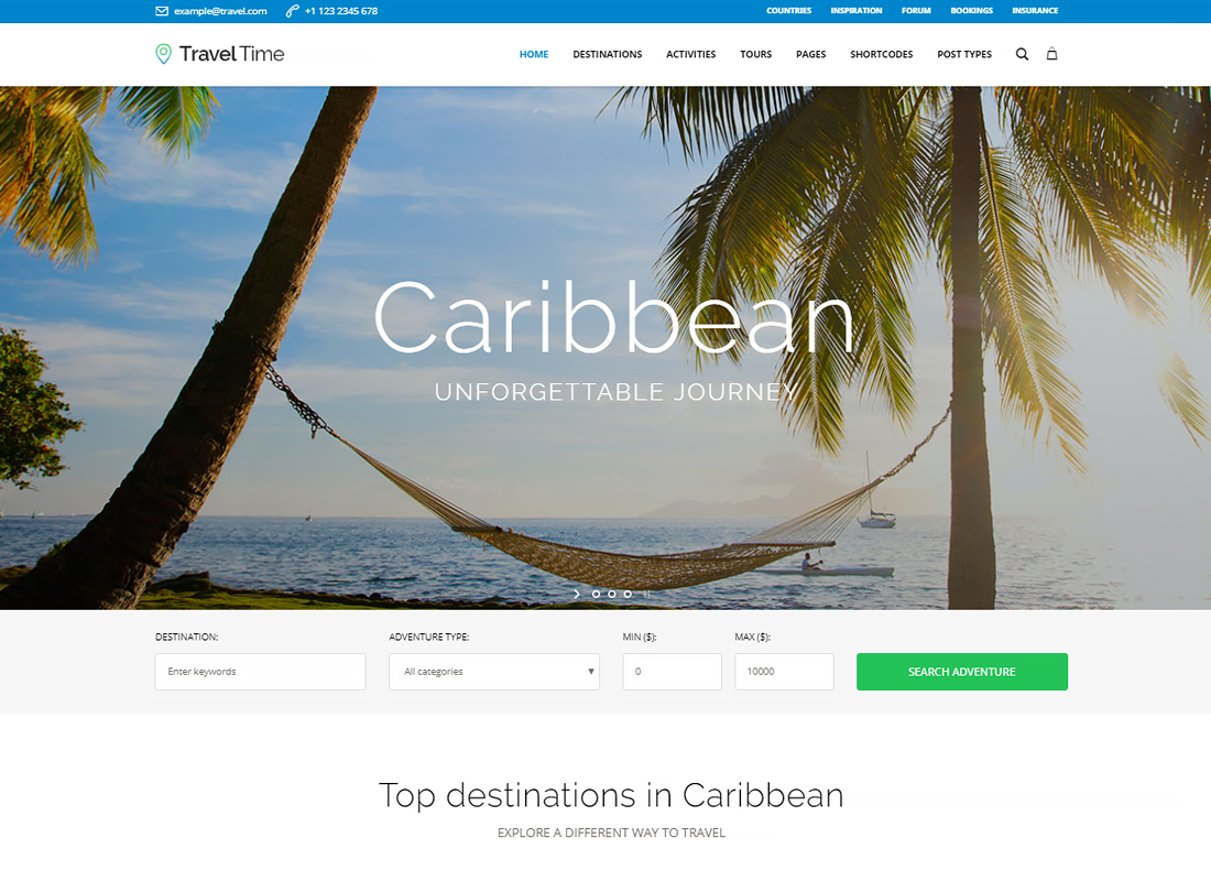 Temps de voyage - Thème WordPress pour voyages touristiques, hôtels et vacances